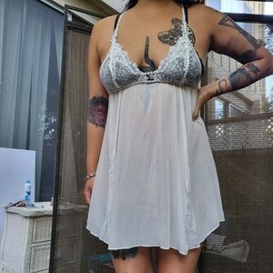 In Bloom Jonquil White Lace T Back Babydoll Chemise M